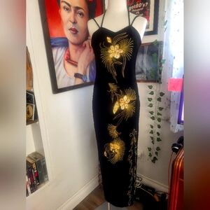 Vintage Velvet Black Asian Dress